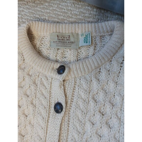 Aran Sweater Market Womens Irish Wool Cable Knit Cream Cardigan S - Picture 4 of 5